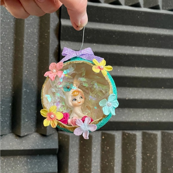 Hand Crafted Other - Handcrafted Refurbished Xmas Ball Easter Ceramic Bunny Girl Decorative Glitter